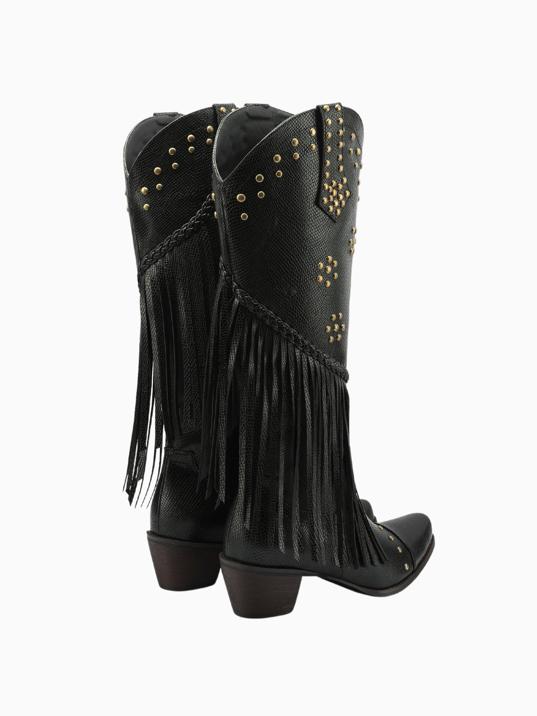 Studded Fringe Black Cowgirl Boots