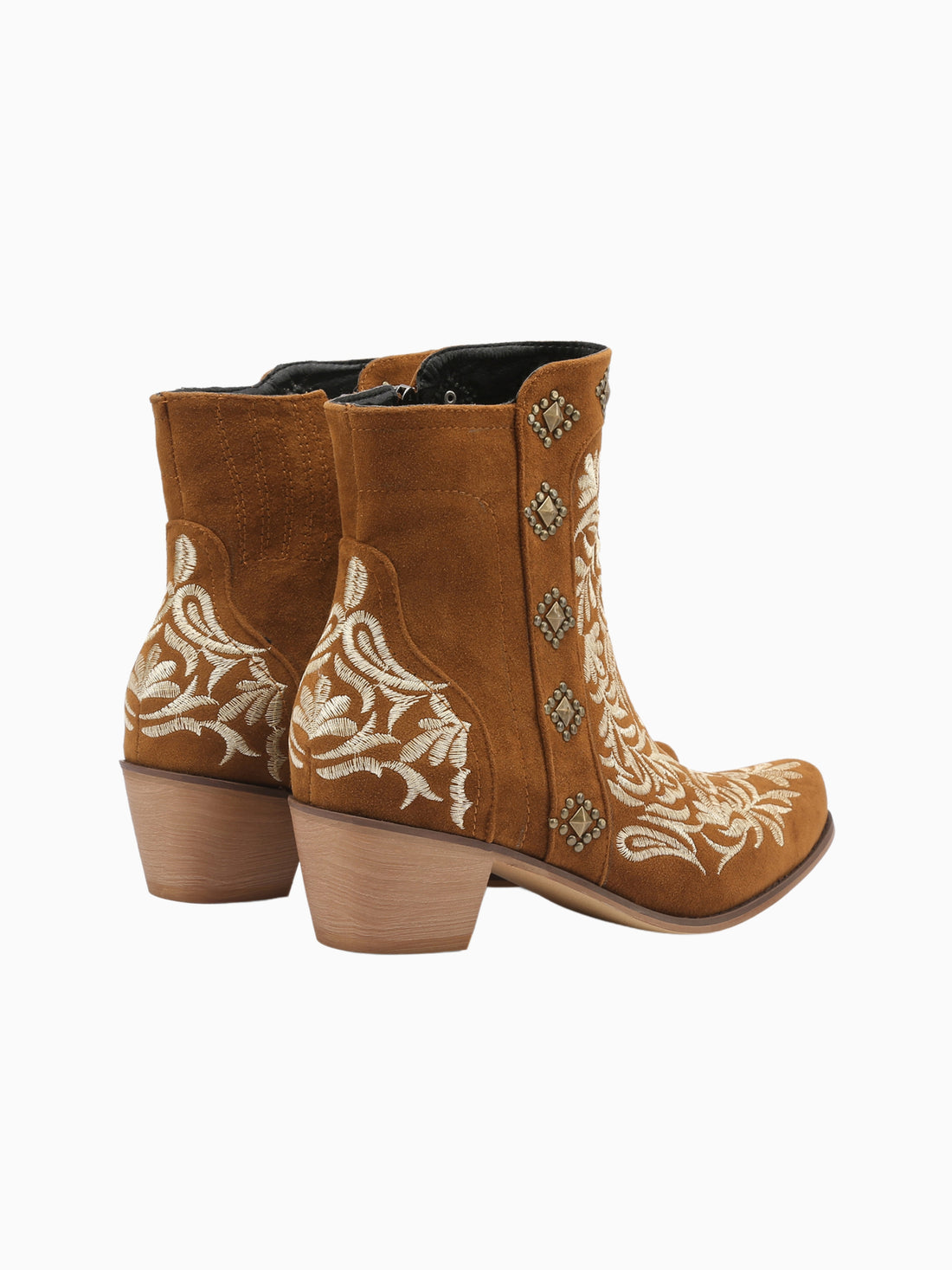 Studded Scroll Brown Cowgirl Ankle Boots