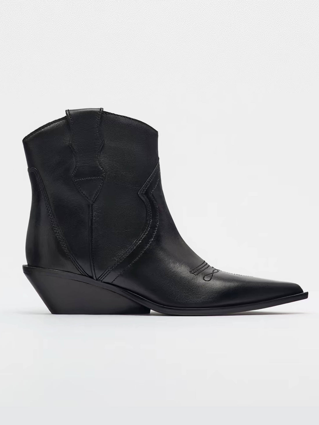 Stylish Black Leather Western Ankle Cowboy Boots for Women