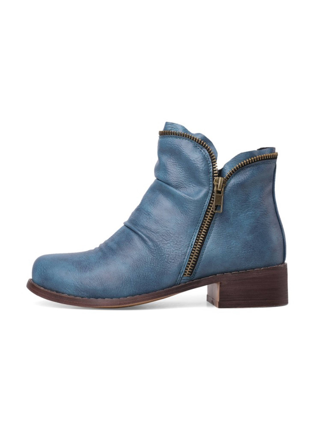 Stylish Dyeing Blue Wrinkled Flat Short Boots for Women
