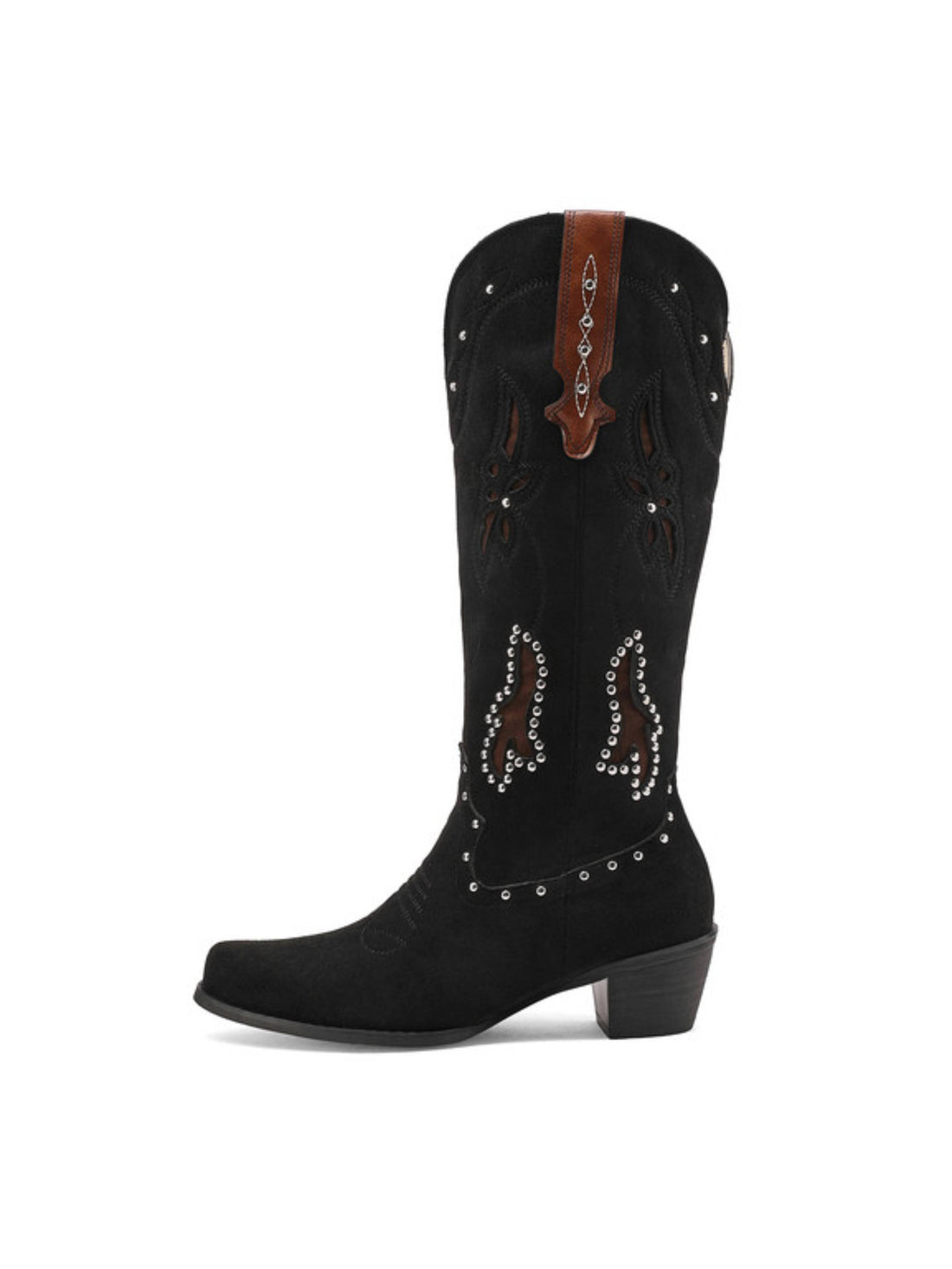 Stylish Long Studded Western Snip Toe Black Cowgirl Boots