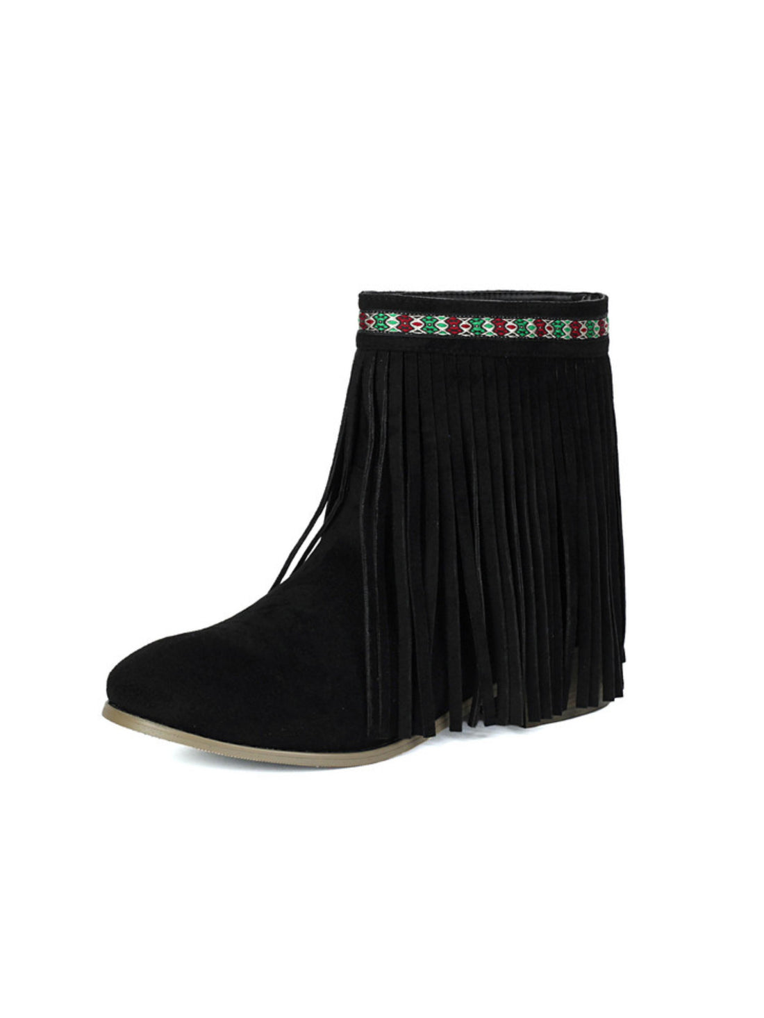 Stylish Short Black Fringe Cowgirl Boots with Colorful Edge