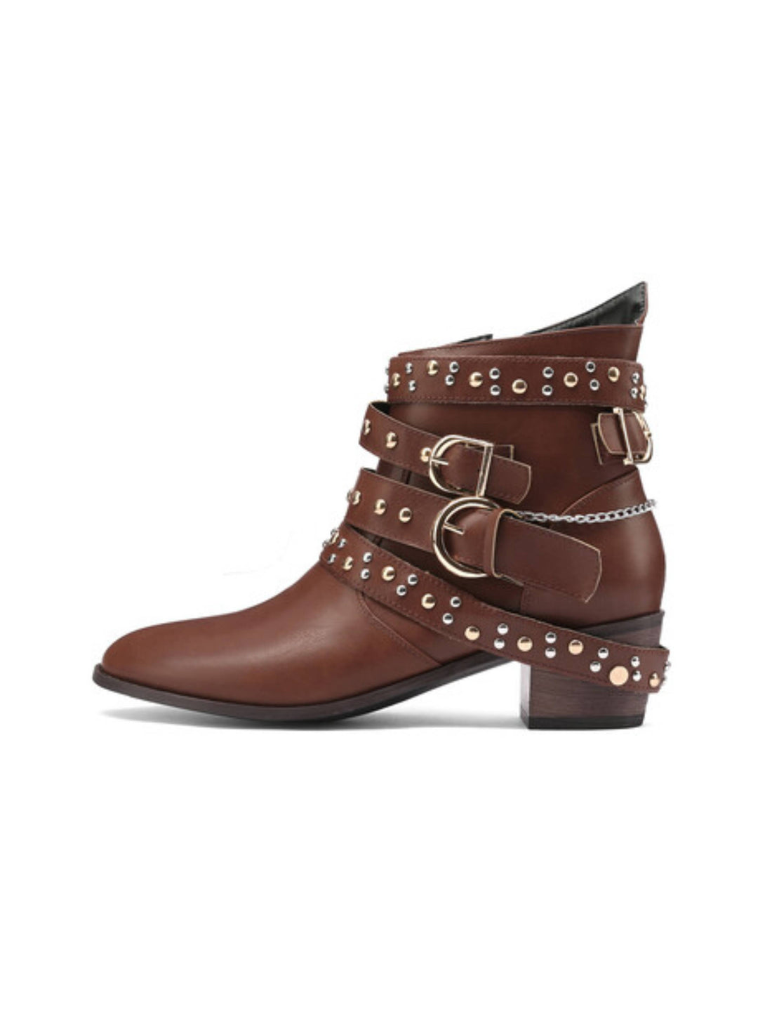 Stylish Studded Brown Western Booties with Chain