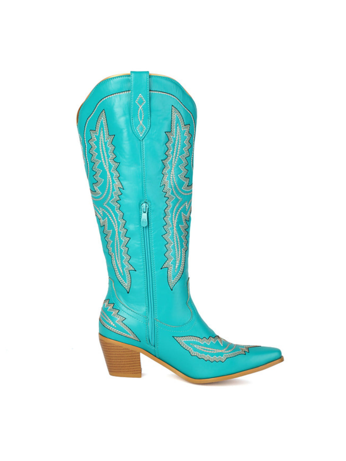 Stylish Teal Snip Toe Embroidered Western Boots for Women