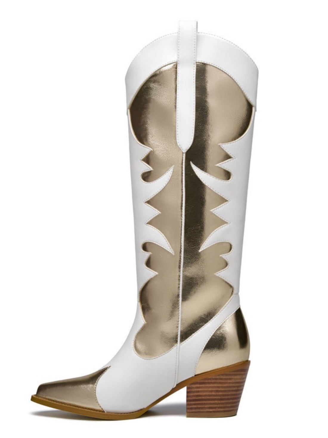 Sun-Kissed Patchwork White & Gold Heeled Cowgirl Boots