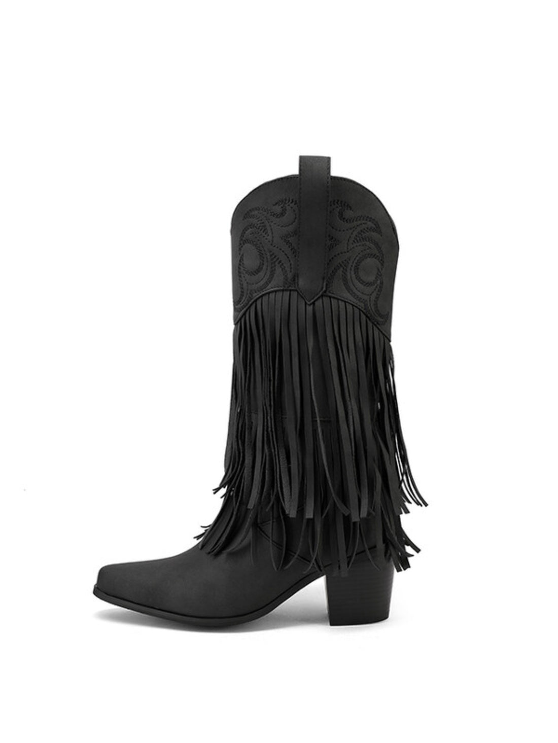 Swinging Fringe Tall Charcoal Black Cowgirl Boots for Women