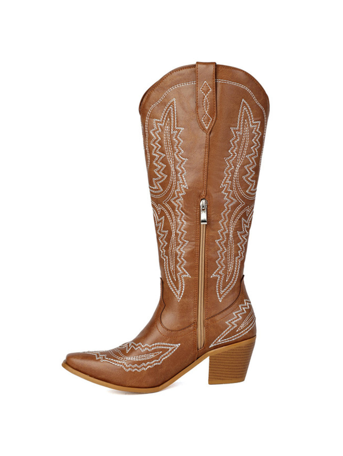 Brown Snip Toe Embroidered Women's Tall Western Boots