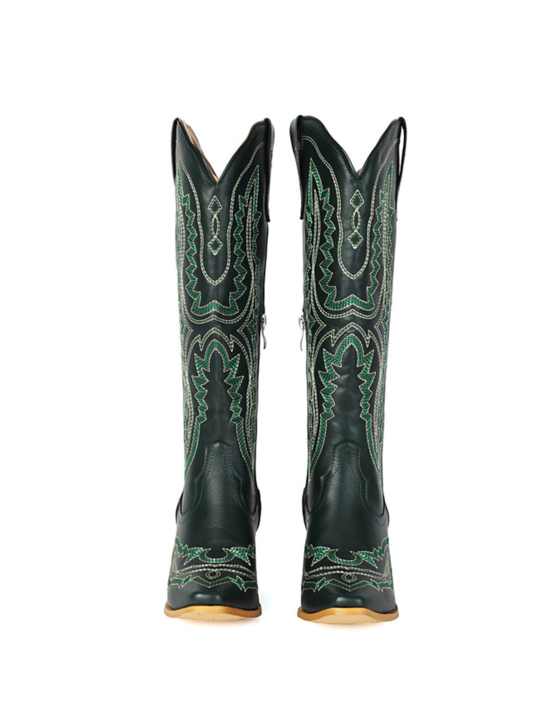 Tall Dark Emerald Green Snip Toe Embroidered Cowgirl Boots for Women