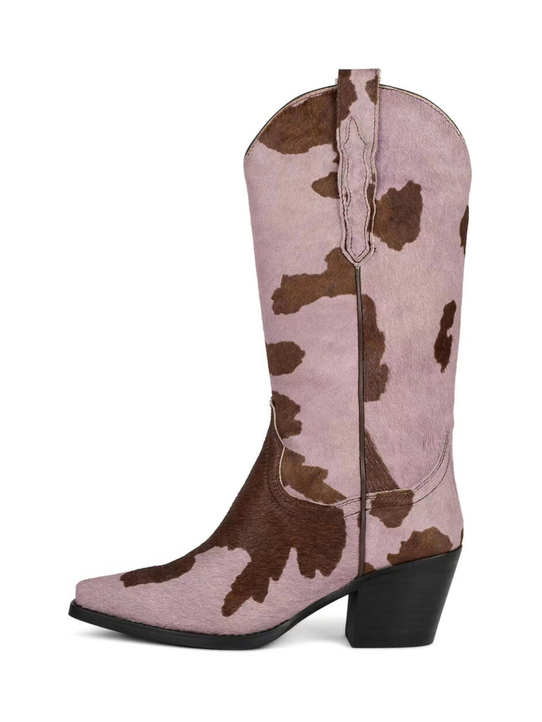 Tall Pink & Brown Cow Pattern Calf Hair Cowgirl Boots