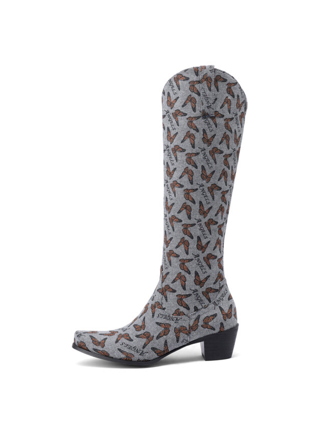 Taupe Butterfly Print Knee High Cowgirl Boots