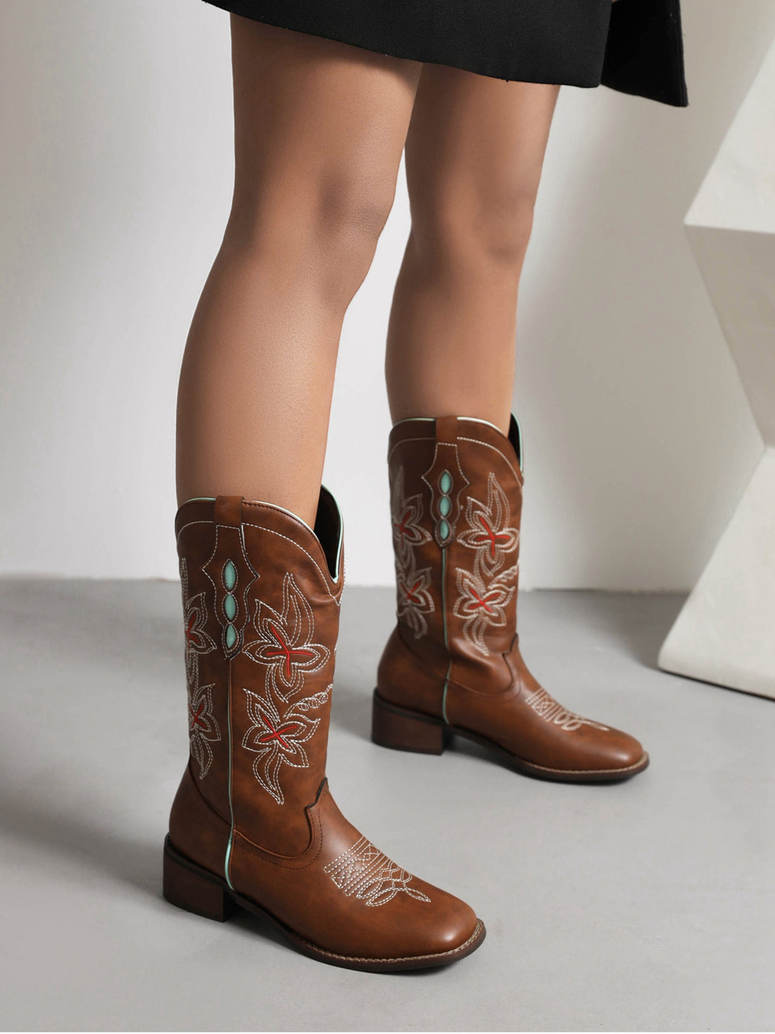 Turquoise Blossom Western Flat Cowgirl Boots