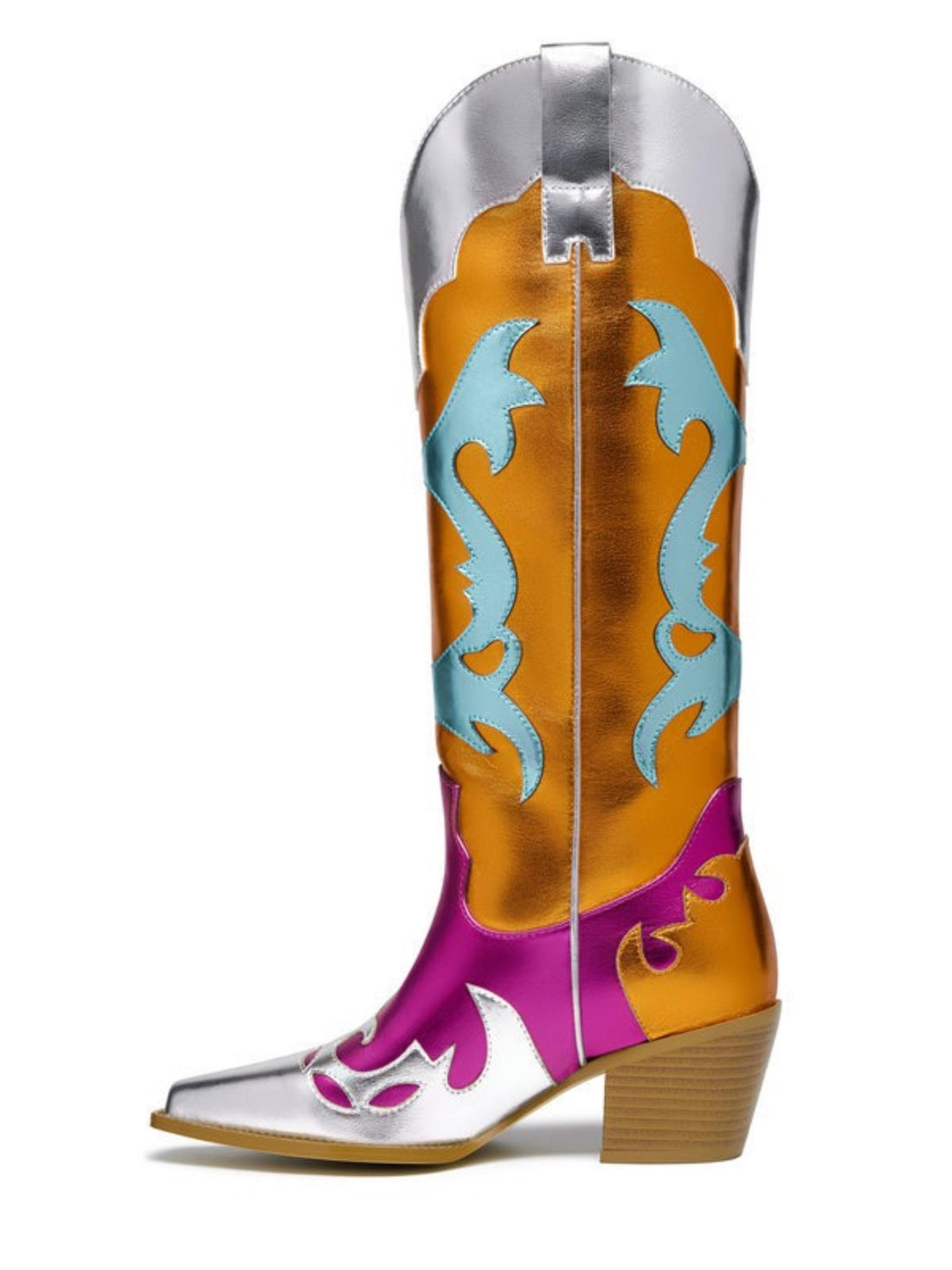 Vibrant-Hued Metallic Colorful Knee-High Cowgirl Boots