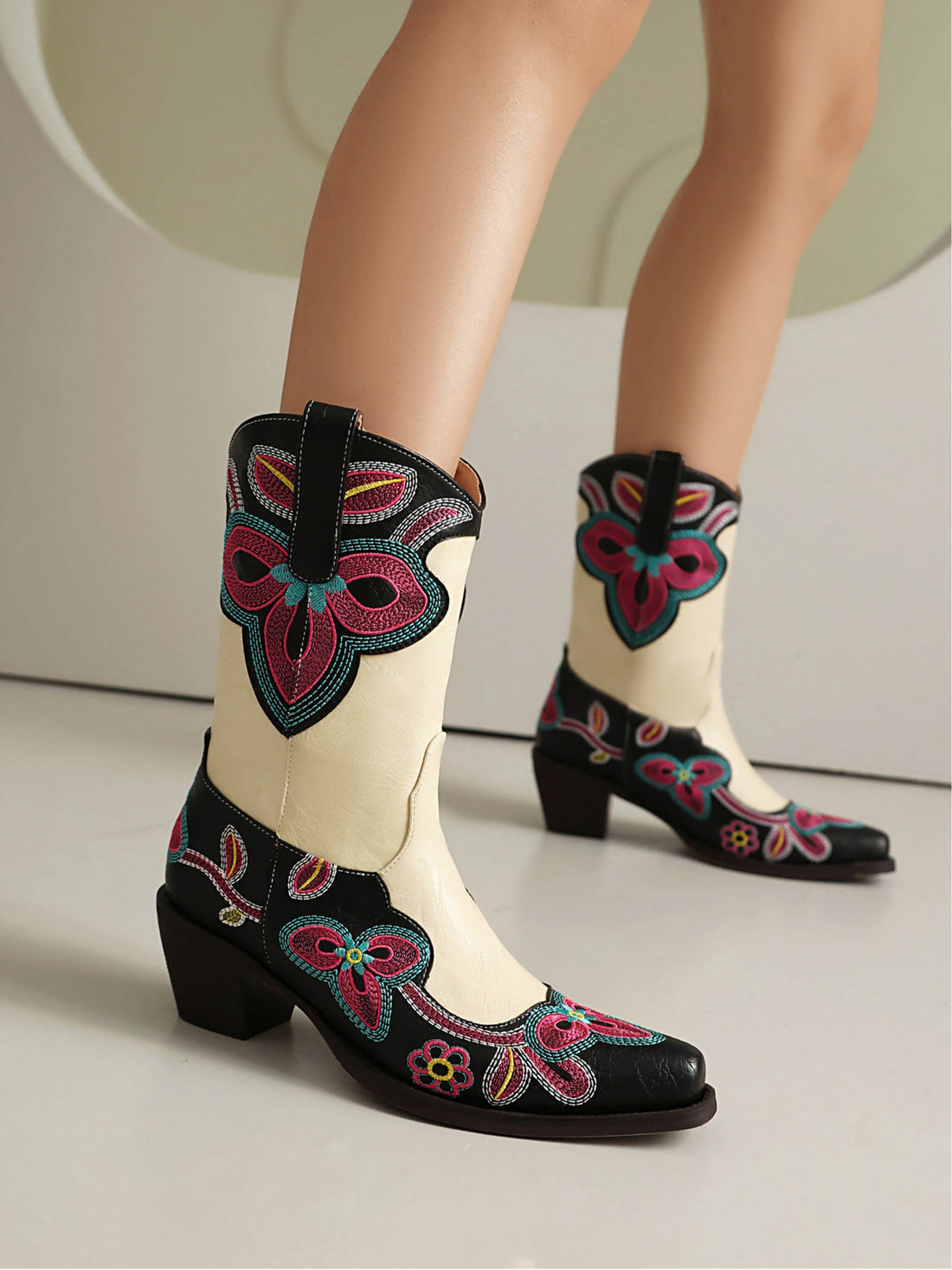 Vibrant Floral Embroidered Cowgirl Boots