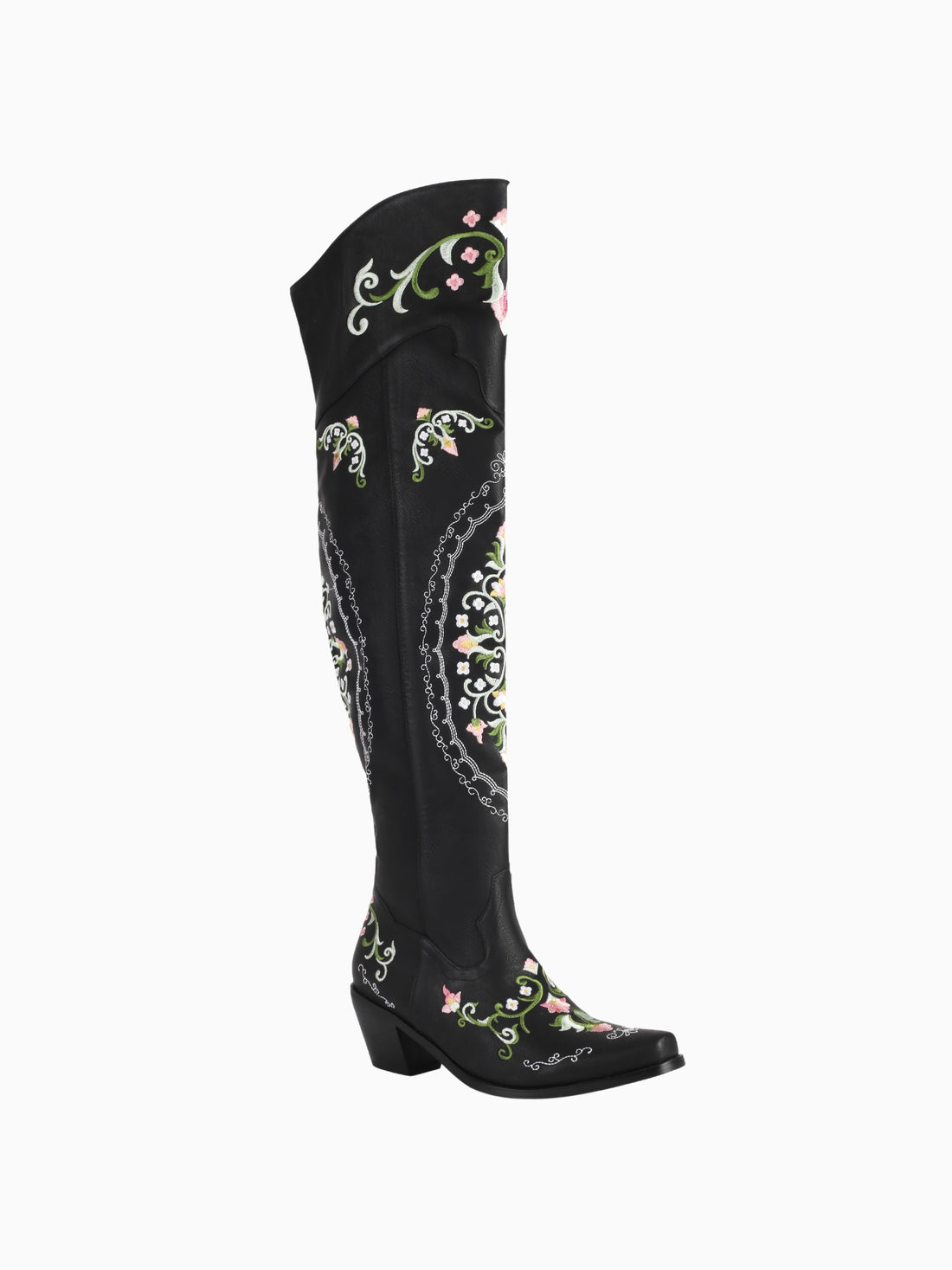 Vintage Secret Garden Thigh High Black Cowgirl Boots