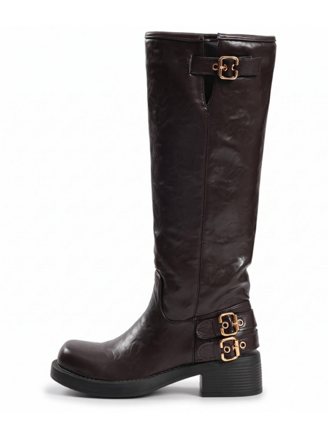 Vintage Brown Buckled Equestrian Knee-High Riding Boots for Women
