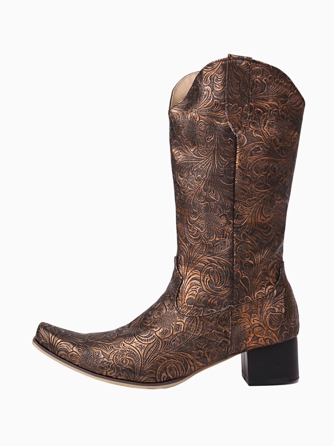 Vintage Copper Engraved Bronze Cowboy Boots