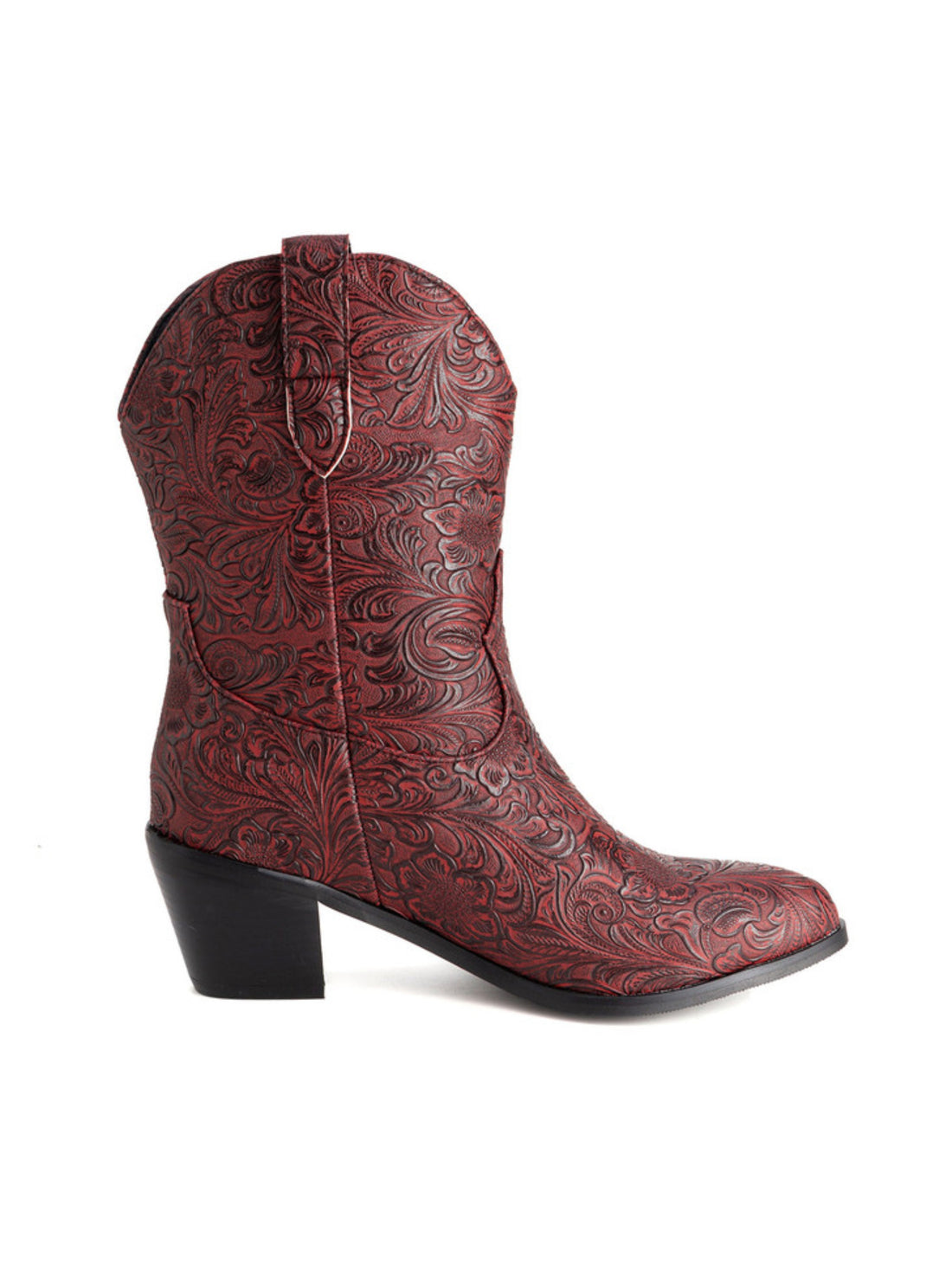 Vintage Floral Embossed Black & Red Cowboy Boots