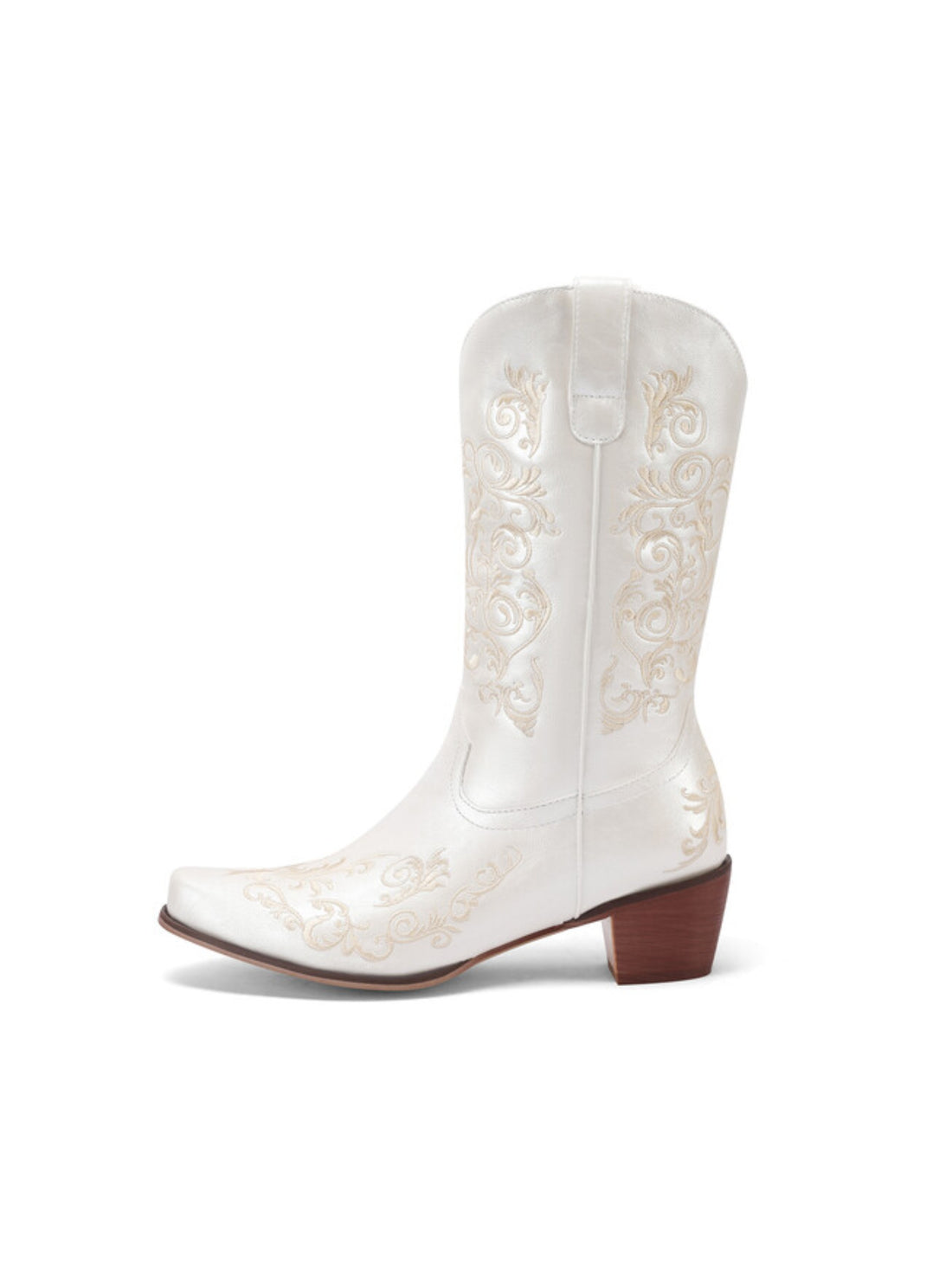 Vintage Floral Embroidery Snip Toe White Cowgirl Boots for Wedding
