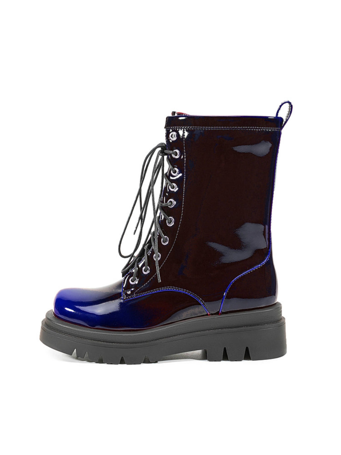 Women's Western Lace-Up Platform Chunky Heel Boots Ombre Blue