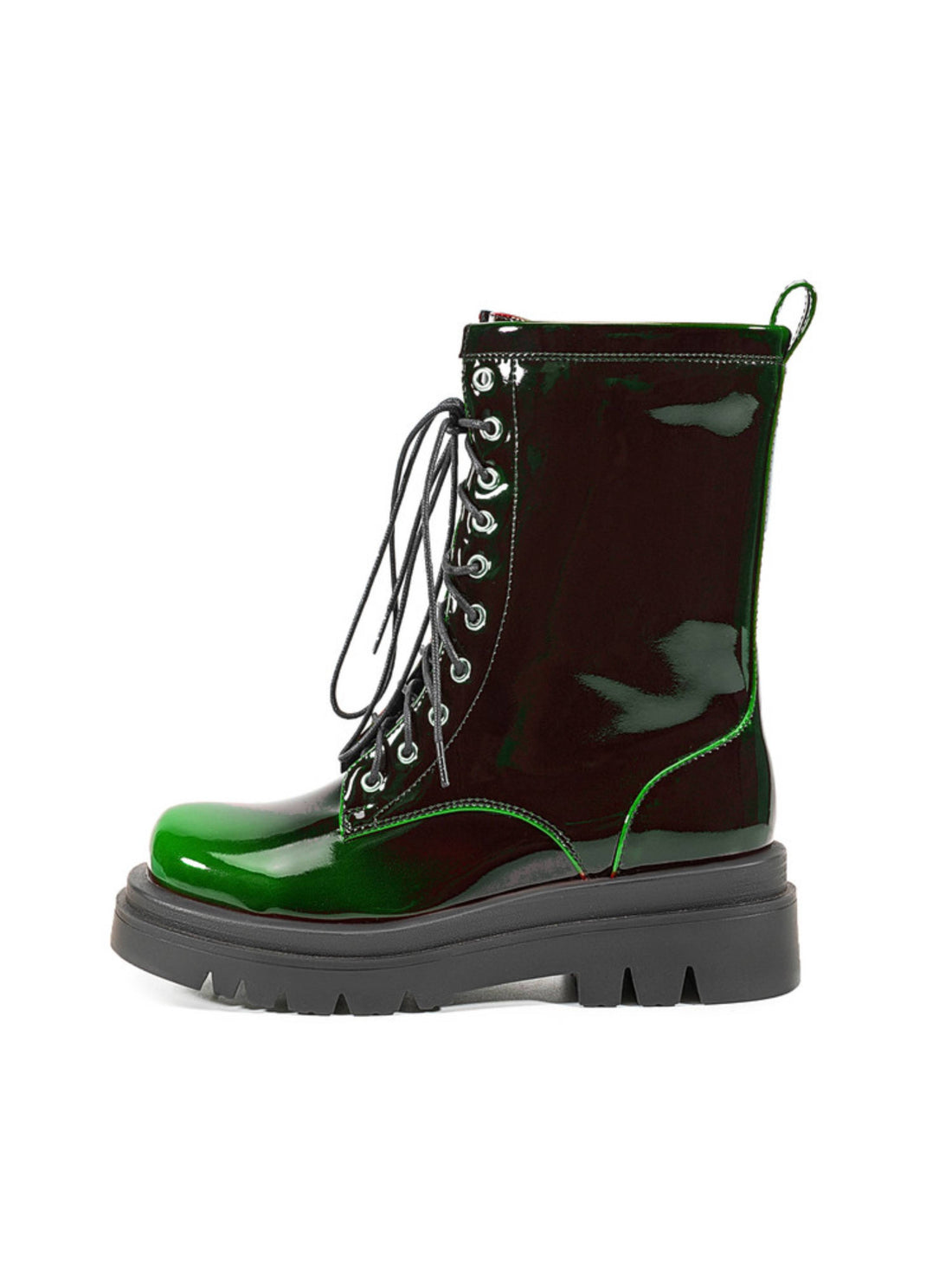 Chic Bright Green Chunky Heels Platform Heel Lace Up Boots