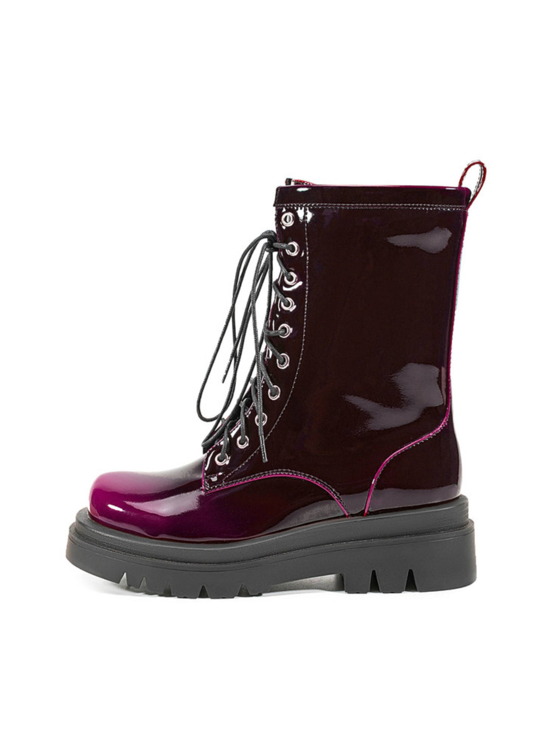 Trendy Bright Ombre Purple Platform Heel Lace Up Zipper Short Boots