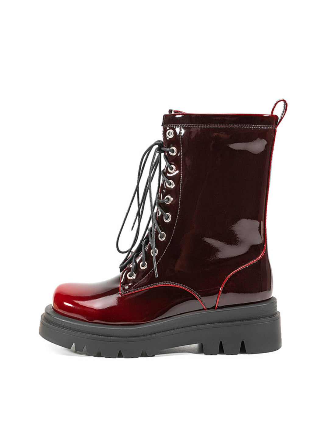 Trendy Ombre Red  Lace Up Combat Short Boots with Chunky Heels