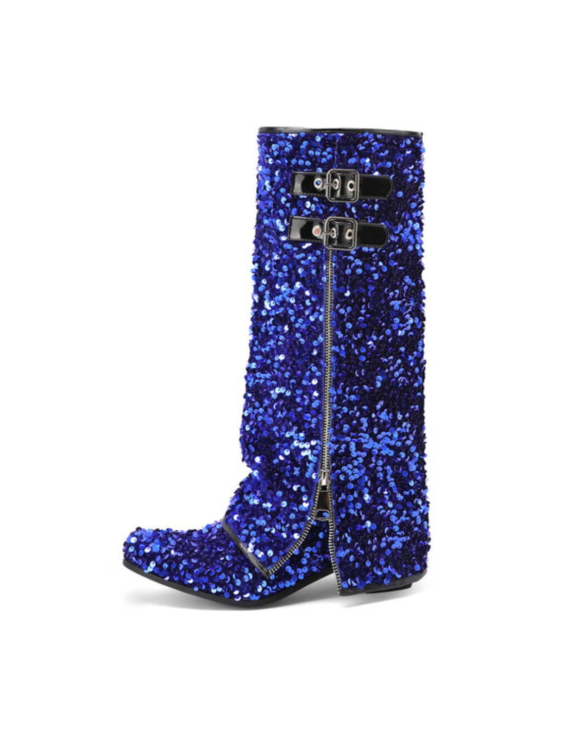Dazzling Royal Blue Buckled Fold Over Cowgirl Boots