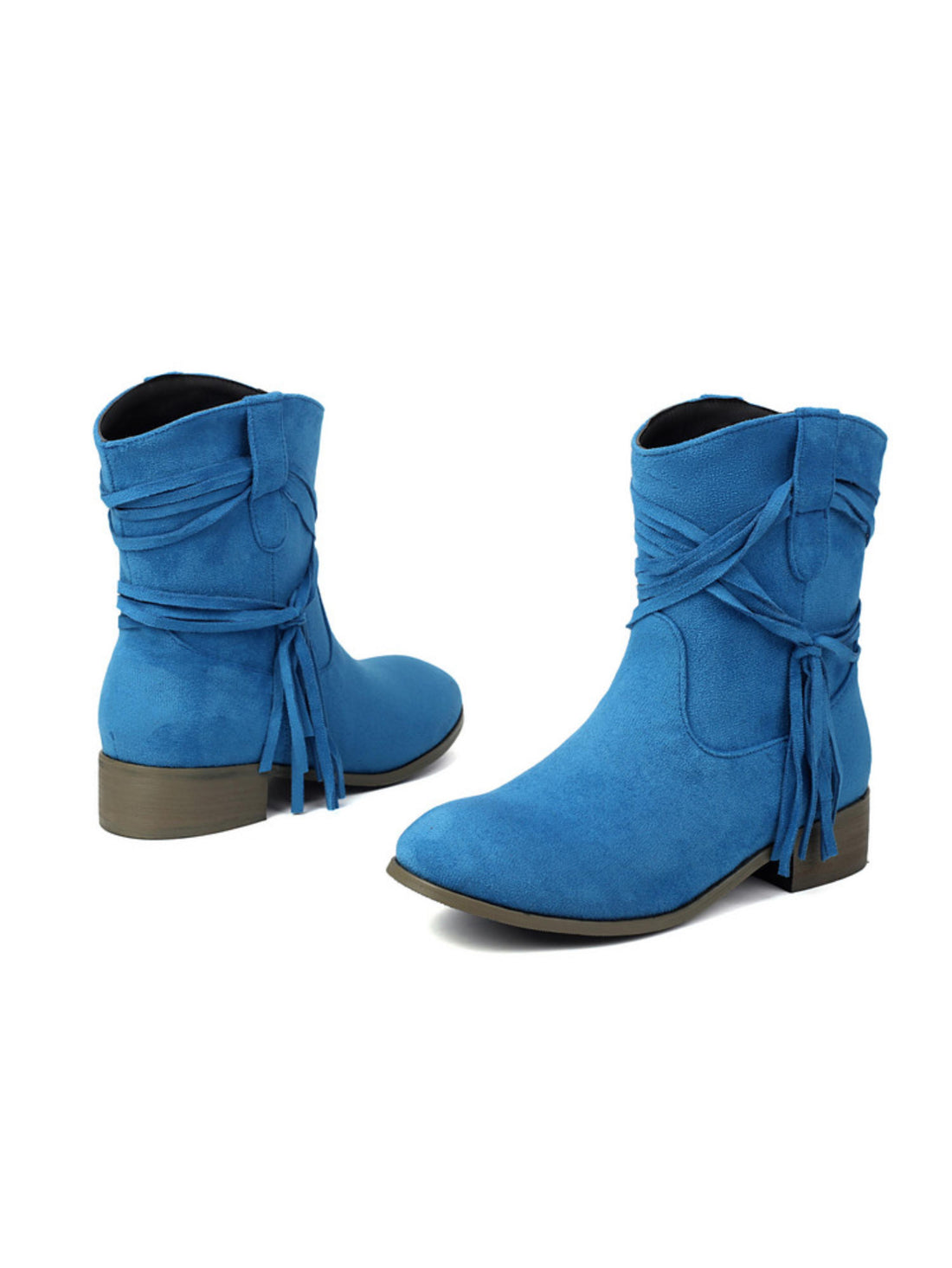 Trendy Fringe Detail Round Toe Royal Blue Western Boots for Women