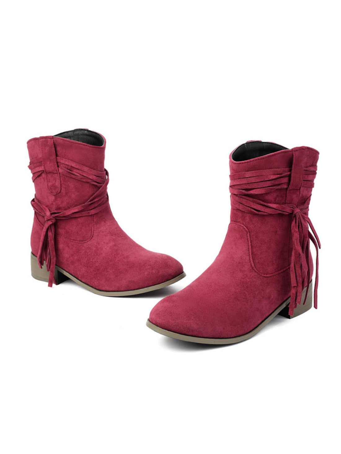 Purple Fringe Ankle Cowgirl Booties with Low Heel