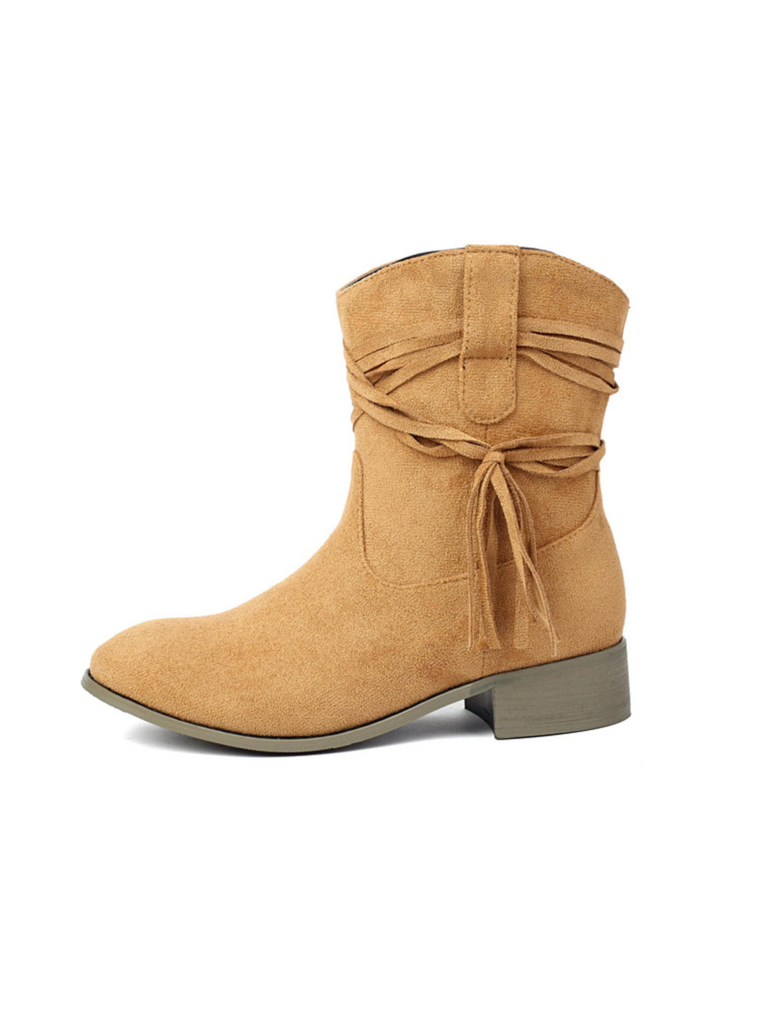 Low Heel Fringe Short Tan Cowgirl Boots for Women