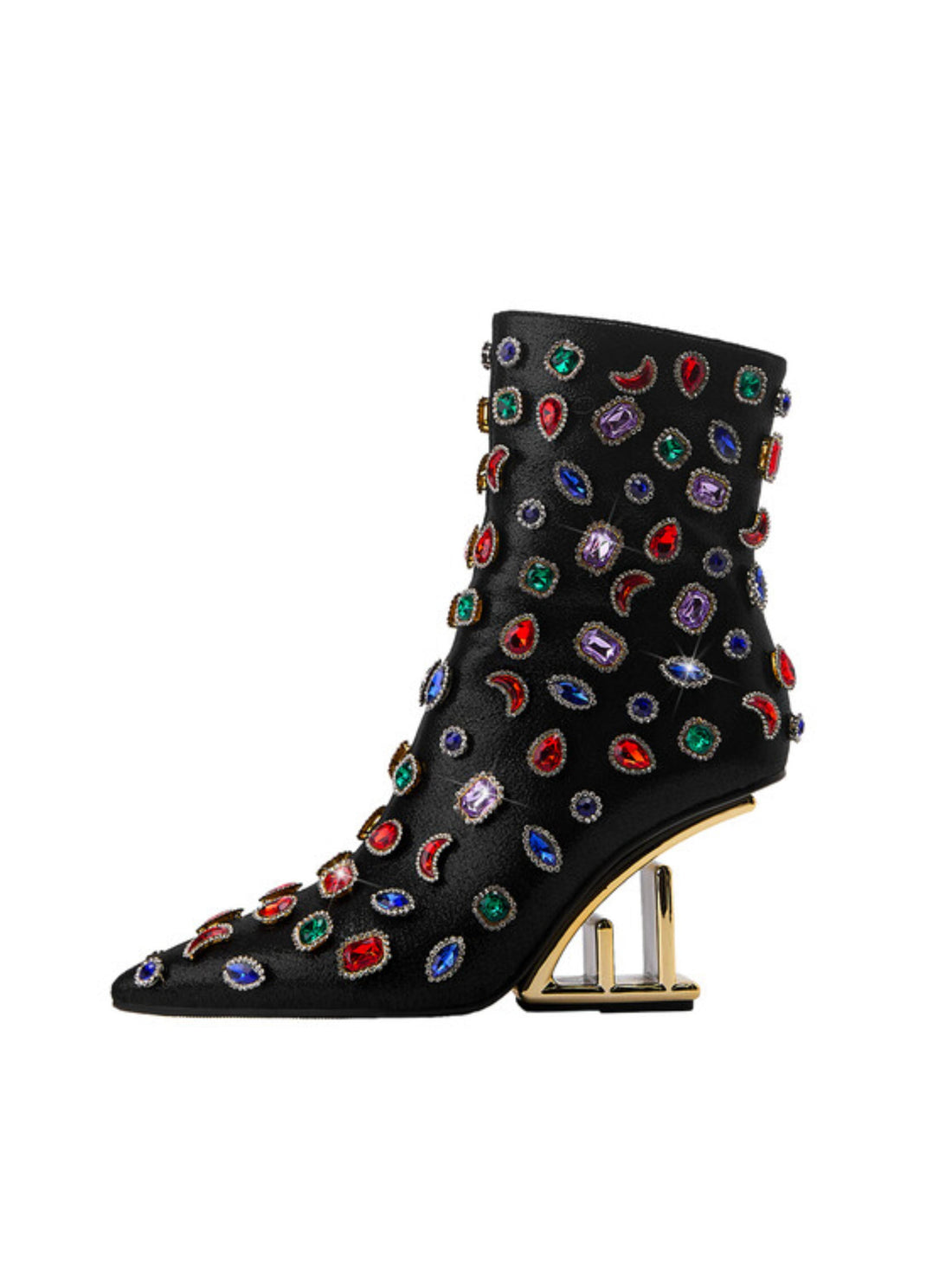 Wedge Heel Black Cowgirl Colorful Rhinestone Boots