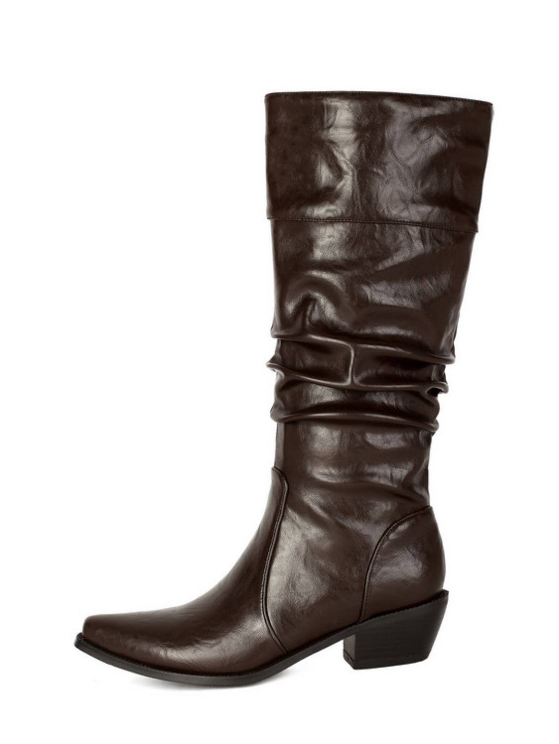 Western Style Knee-High Dark Brown Slouch Boots for Women