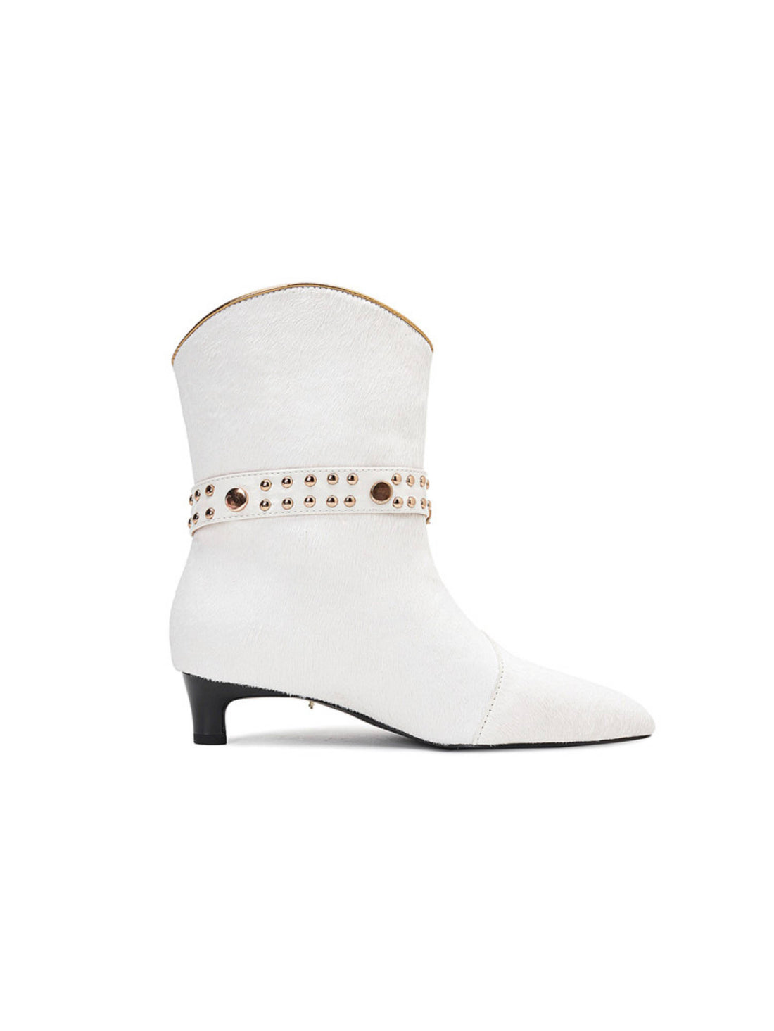 White Calf Hair Cowhide Ankle Kitten Heel Cowgirl Boots Women