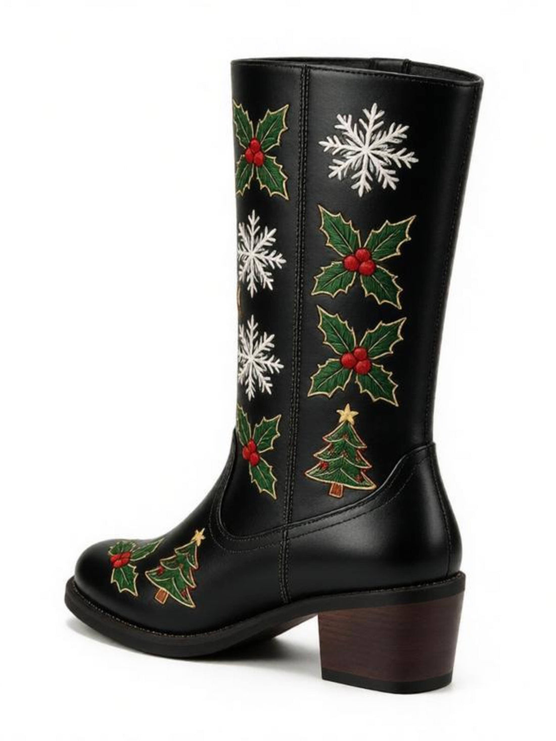 Women’s Black Christmas Holiday Embroidered Cowboy Boots Western Heel