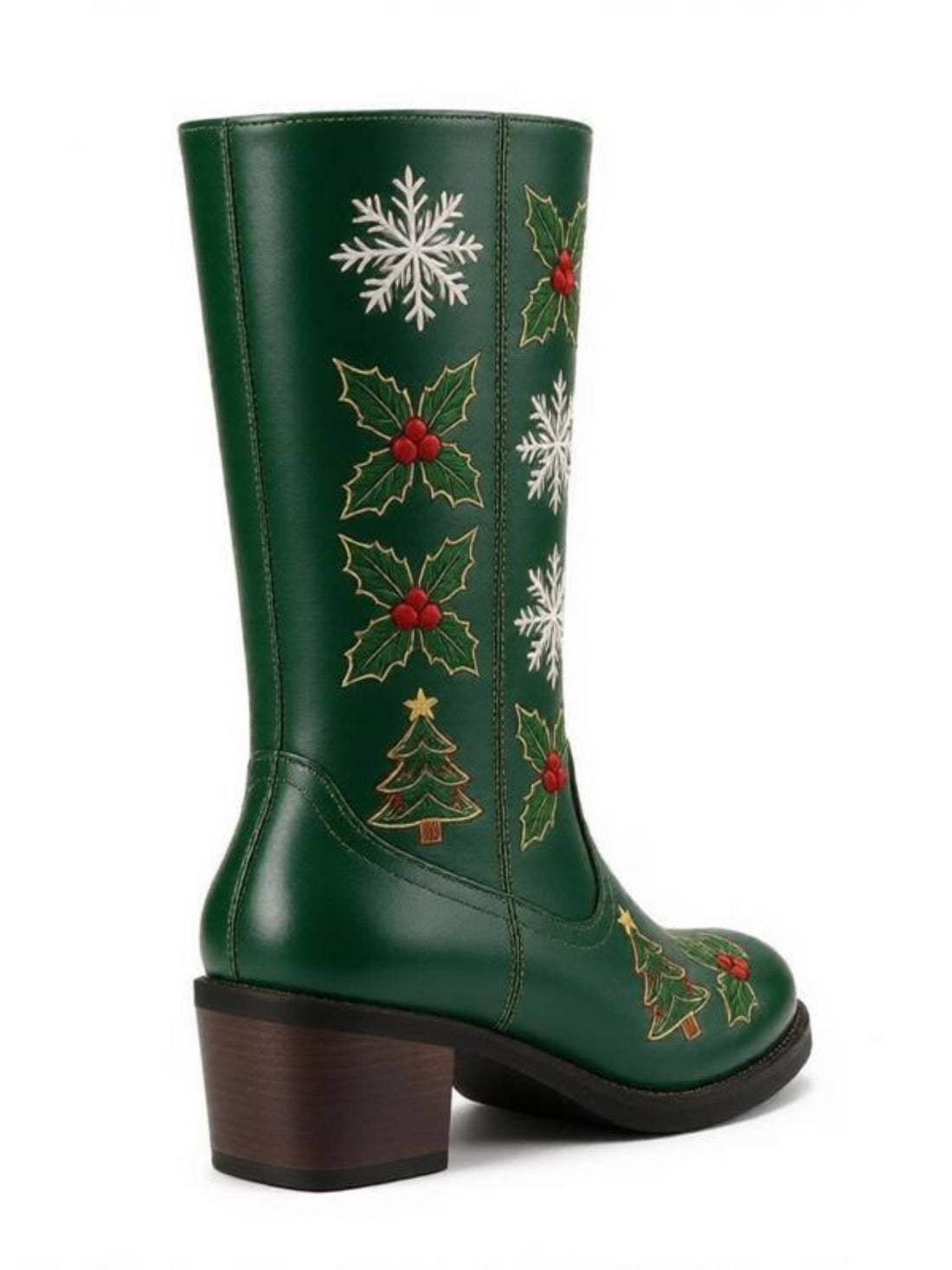 Forest Green Embroidered Christmas Tree & Snowflake Cowgirl Boots