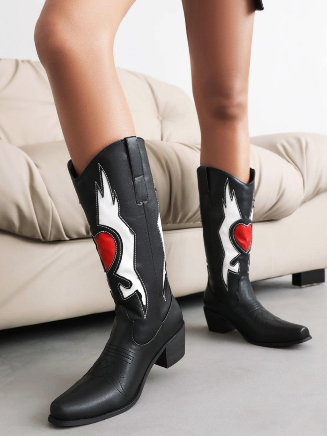 Wild Jolie Red-Heartbeat Inlay Black Cowgirl Boots
