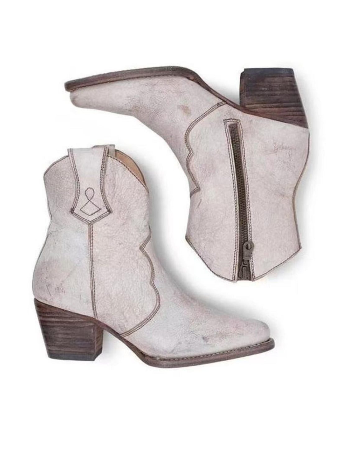 Women's Distressed Ankle Greyish White Snip Toe Western Boots