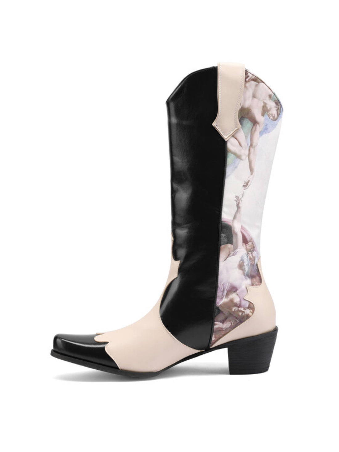 Women's Black & Cream Renaissance Art Cowboy Boots Mid Calf