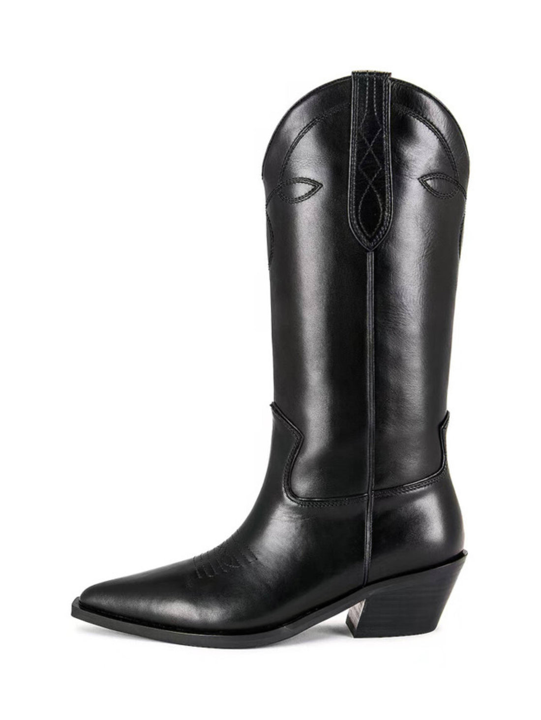 Women's Genuine Leather Tall Black Western Boots Pointed Toe