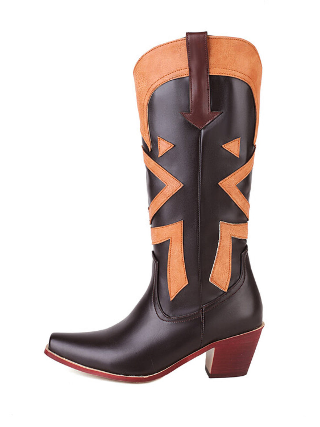 Women's Geometric Inlay Vintage Two-Tone Brown Western Boots
