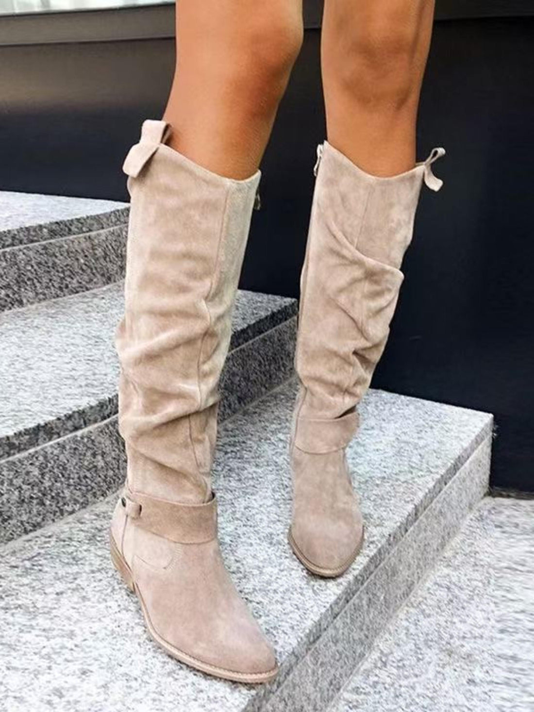 Women's Low Heel Khaki Cowgirl Boots for Autumn