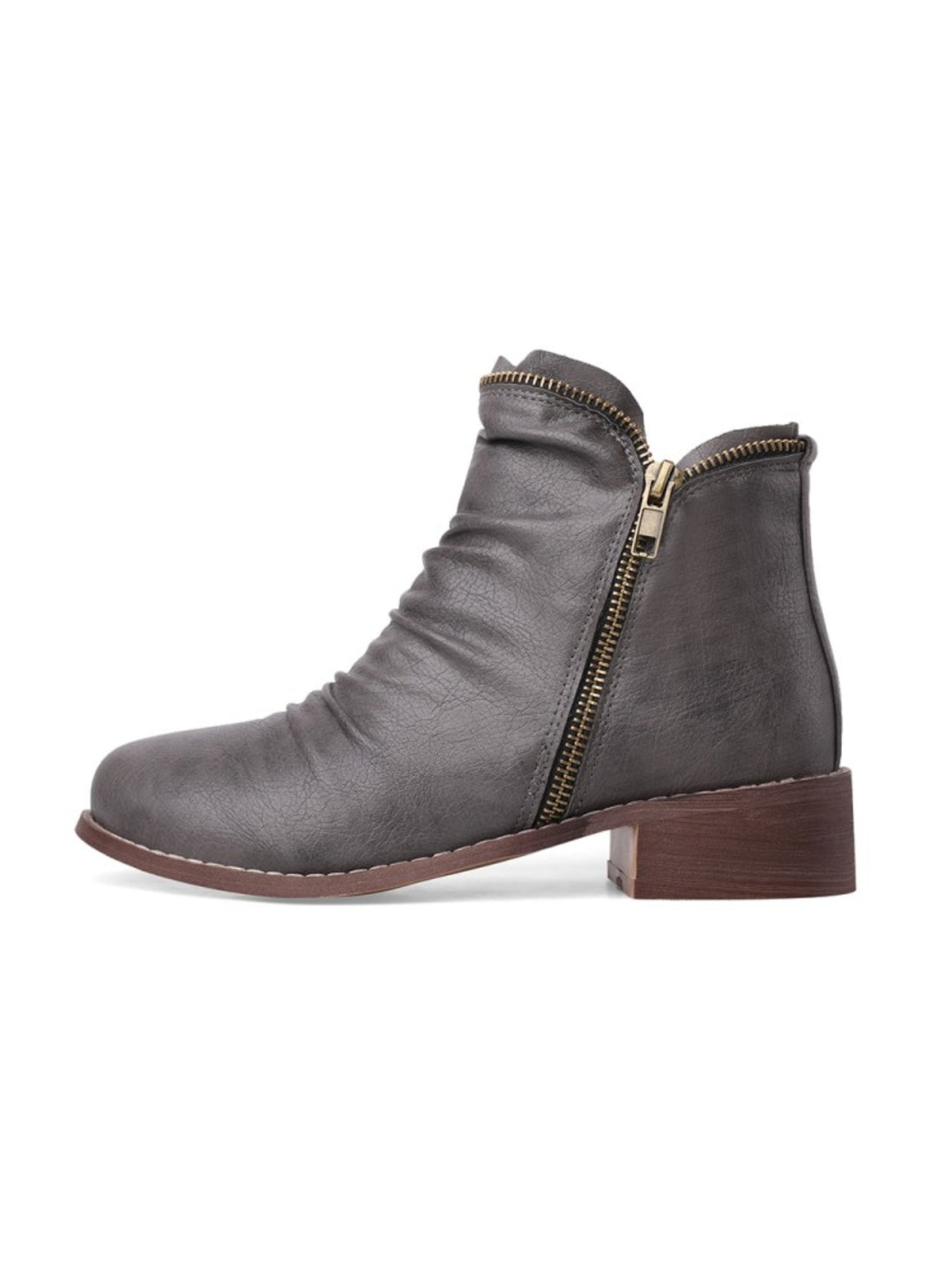Women's Grey Wrinkled Ankle Boots with Double Zipper