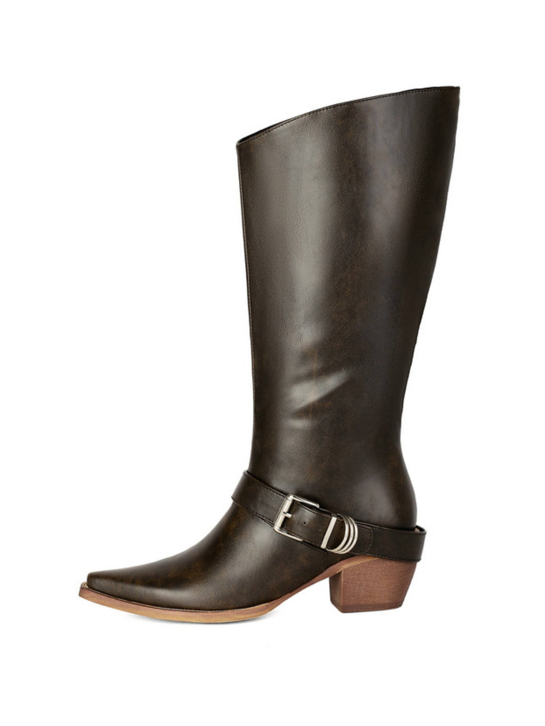 Women's Dark Brown Asymmetrical Buckle Tall Riding Boots