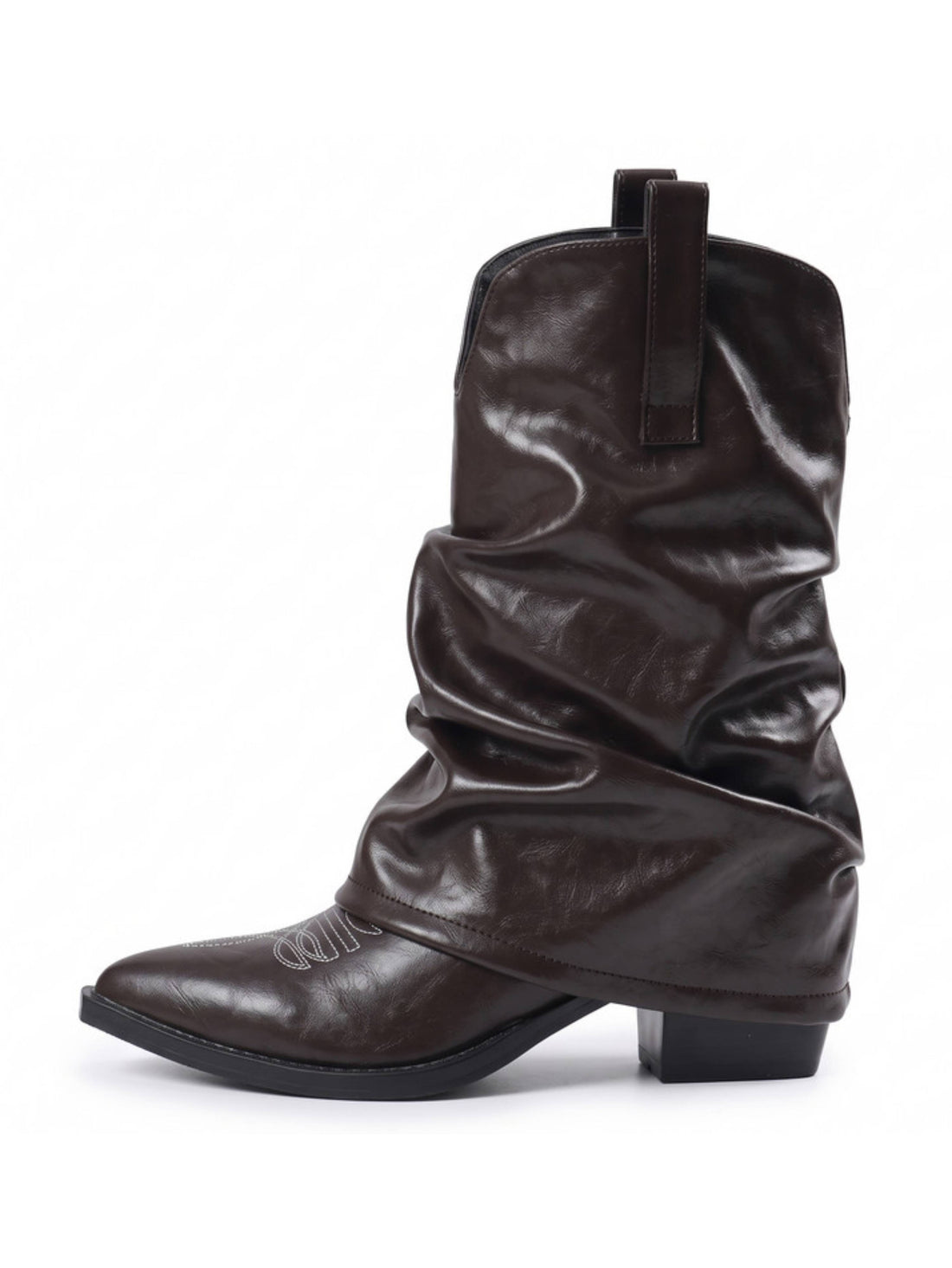 Women's Embroidered Snip Toe Fold Over Dark Brown Western Boots
