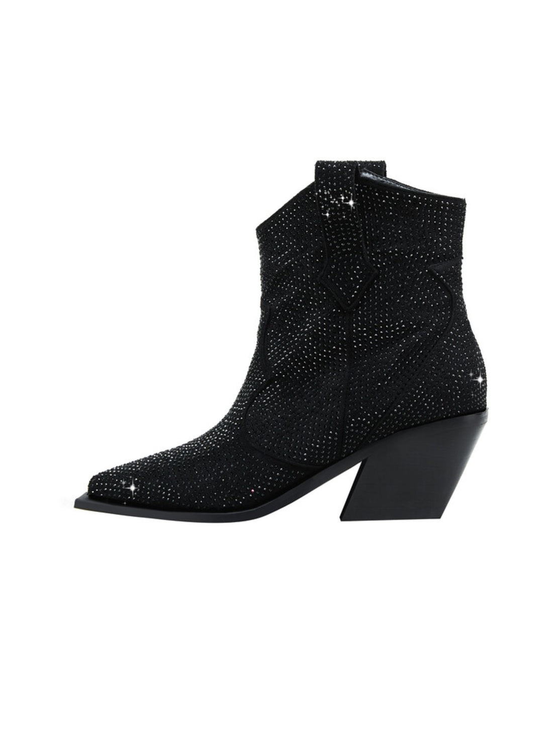 Women's Full Rhinestone Snip Toe Ankle Black Western Boots