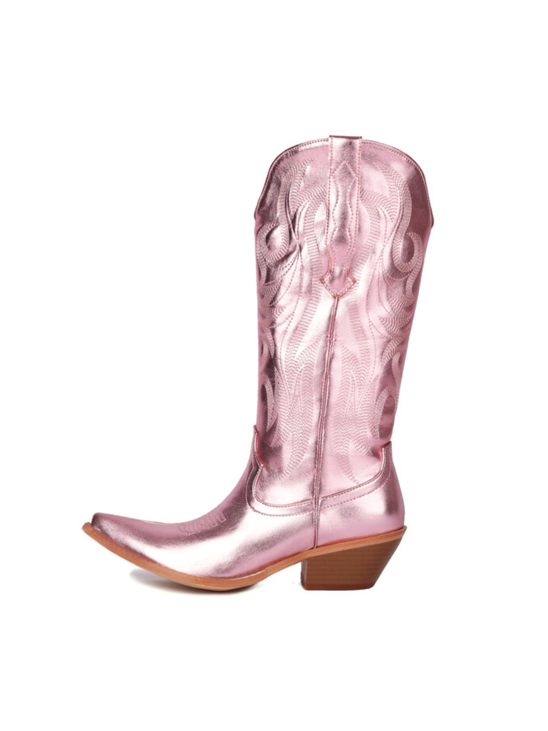 Women's Long Pink Cowboy Boots Snip Toe Metallic Finish