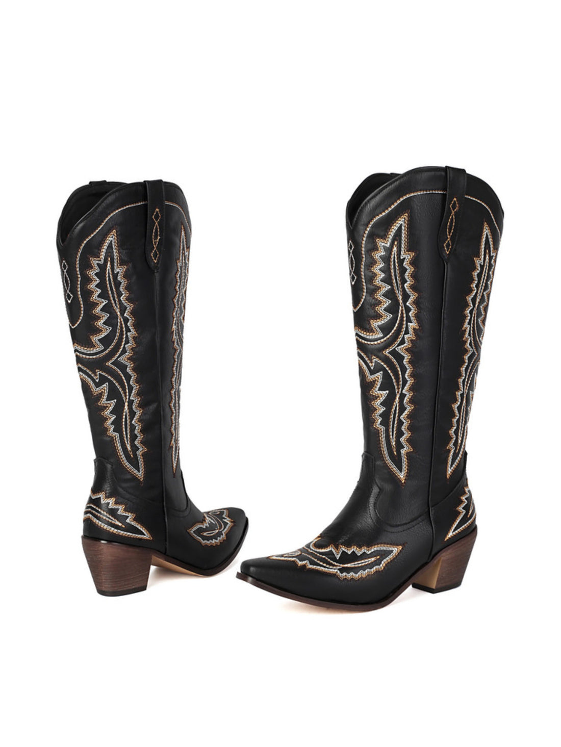 Women's Long Shaft Embroidered Black Western Boots