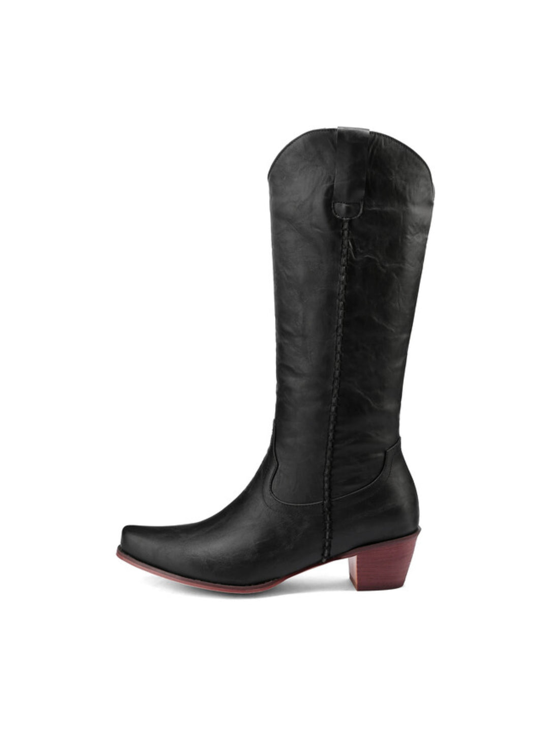 Women's Modern Urban Long Black Cowboy Boots Wide Calf