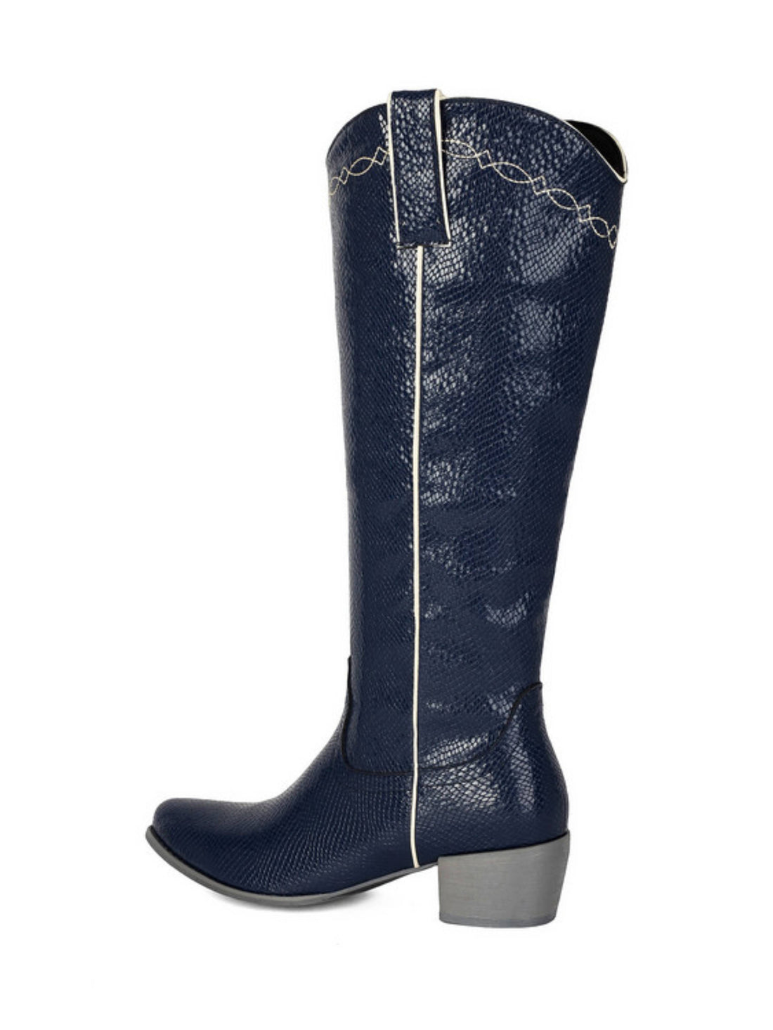 Women's Navy Blue Snakeskin Cowboy Boots Knee High