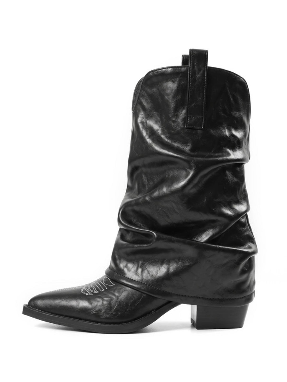 Women's Ruched Fold Over Western Mid Calf Boots